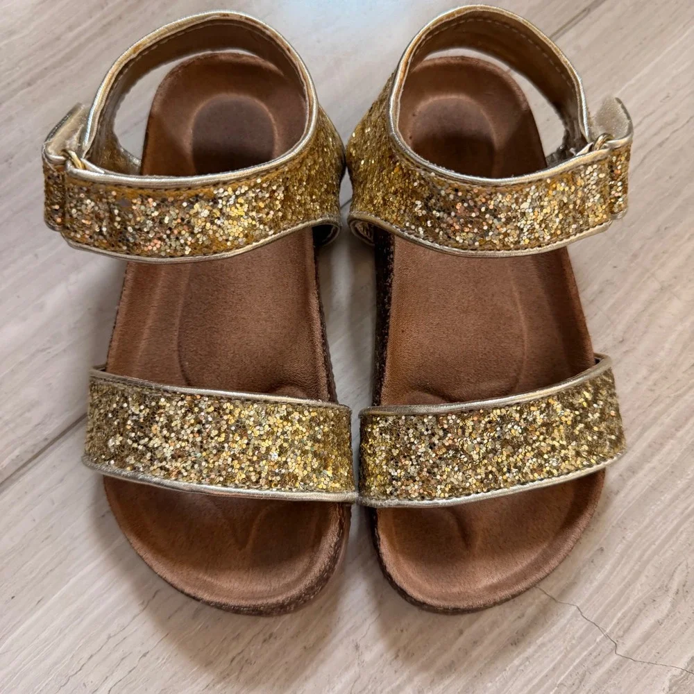 J.Crew Crewcuts Glitter Cork Sandals Gold Glam Vacation Going Out AV747 K10 EUC